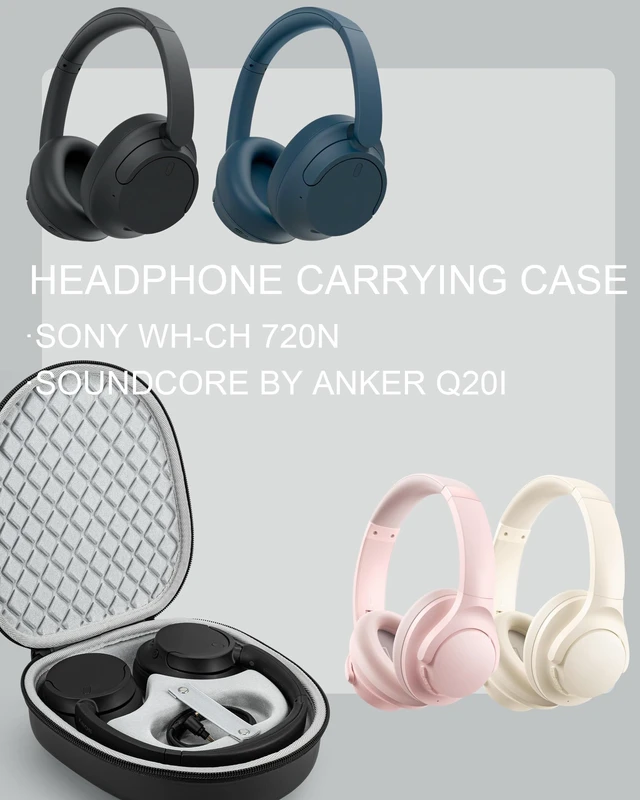 Alt view image 2 of 7 - Hard Headphone Case for Sony WH-CH720N / Soundcore by Anker Q20i, Black Over Ear Headphone Portable Carrying Case, Headphone Storage Protective Case for Travel Home, Handle Strap