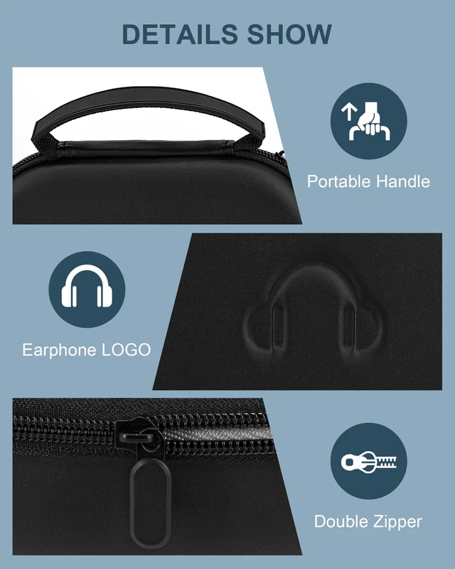 Alt view image 4 of 7 - Hard Headphone Case for Sony WH-CH720N / Soundcore by Anker Q20i, Black Over Ear Headphone Portable Carrying Case, Headphone Storage Protective Case for Travel Home, Handle Strap