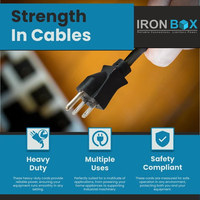 Alt view image 5 of 7 - IronBox Electric NEMA 6-15 Plug to C13 Connector Power Cords - 15A/250V - 14/3 AWG - Power Supply Replacement Cable - UL Listed Heavy Duty Cord for Monitor, Computer, TV & More (25 ft, Build)