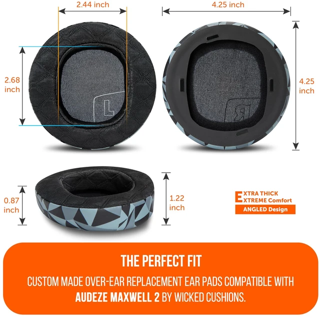 Alt view image 6 of 7 - Freeze Maxwell 2 - Cooling Gel Replacement Earpads for Audeze Maxwell 2 Made by Wicked Cushions Compatible With Maxwell 2 & Maxwell 2 ANC Freeze V2 Cooling Fabric Geo Grey