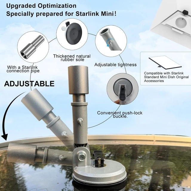 Alt view image 3 of 7 - Windproof Strong Suction Starlink Mini Mount with Connecting Pipe Adjust Outdoor Customization Starlink Mini Suction Cup Mount,ALL-METAL Stable Starlink Mini Accessories for RV, Car Windows,Sunroof