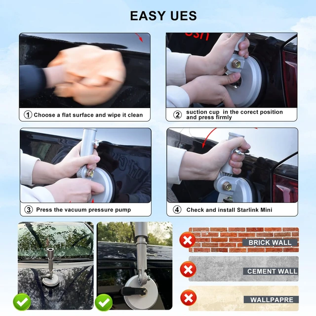 Alt view image 6 of 7 - Windproof Strong Suction Starlink Mini Mount with Connecting Pipe Adjust Outdoor Customization Starlink Mini Suction Cup Mount,ALL-METAL Stable Starlink Mini Accessories for RV, Car Windows,Sunroof