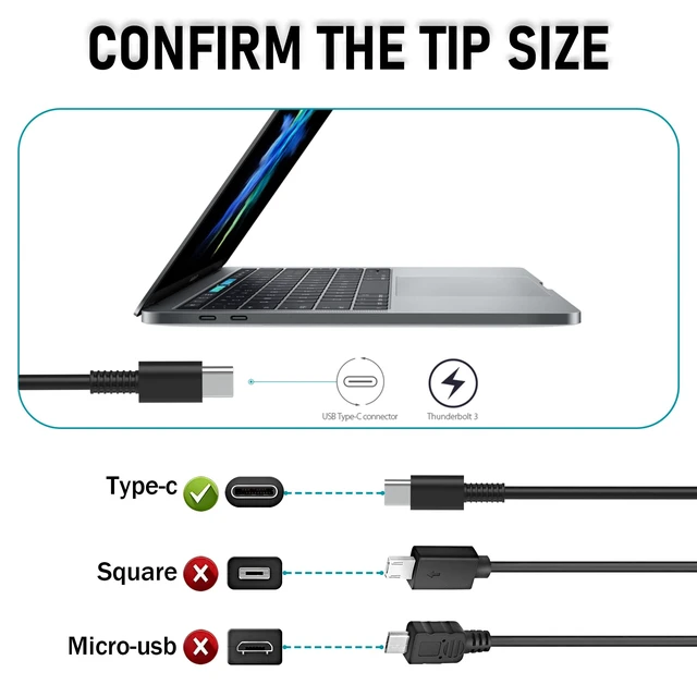 Alt view image 2 of 7 - 65W USB C Laptop Charger Compatible with Lenovo Dell HP Acer Asus Compatible with MacBook Pro Air, Chromebook, Samsung, All USB-C Laptops & Devices Fast Charge Type C Power Adapter