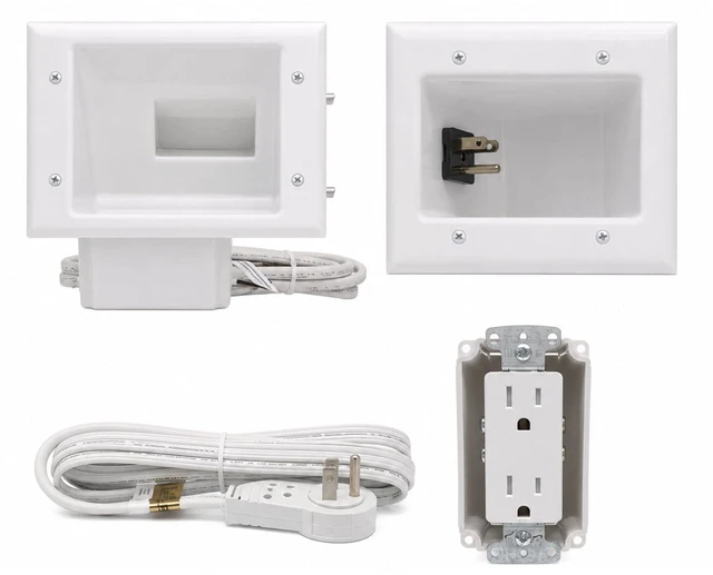 Main image of DataComm Electronics Recessed Pro-Power Kit, in-Wall Cable Management Cord Hider for Power & Low-Voltage Cables for Wall-Mounted TV, Includes Straight Blade Inlet & Romex Wire, 1 Receptacle