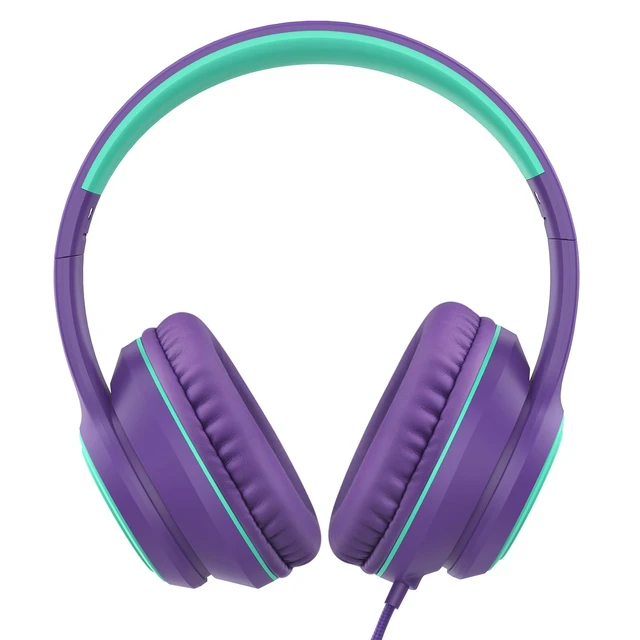 Alt view image 2 of 6 - A8 Wired Over-Ear Headphones with Microphone, Lightweight Folding Portable Headset with 1.5M No-Tangle Cord, 3.5mm Plug in Headphones for Smartphone Tablet Computer MP3 / 4 (Purple)