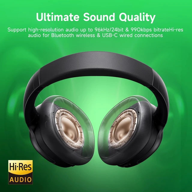 Alt view image 6 of 7 - Hybrid Active Noise Cancelling Headphones, Wireless Over Ear Bluetooth 50H Long ANC Playtime, Rotatable and Foldable, HiFi Audio Deep Bass, Customized EQ via APP, Transparency Mode