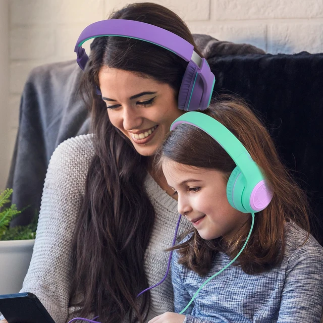 Alt view image 6 of 6 - A8 Wired Over-Ear Headphones with Microphone, Lightweight Folding Portable Headset with 1.5M No-Tangle Cord, 3.5mm Plug in Headphones for Smartphone Tablet Computer MP3 / 4 (Purple)