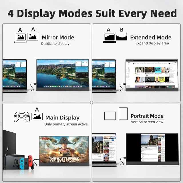 Alt view image 5 of 7 - 15.6'' Portable Monitor Touchscreen 10 Point 1080P IPS External Touchscreen Monitor for Laptop, USB-C HDMI Second Portable Screen Travel Monitor with 2 Speakers VESA for Mac Window PC Phone PS5Touch