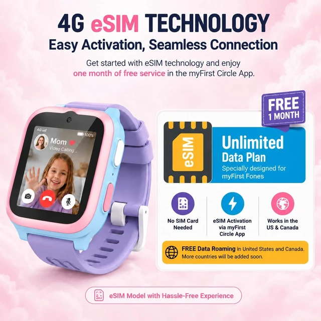 Alt view image 2 of 7 - Fone S3+ Kids Smart Watch 4G GPS Smartwatch for Kids, with eSIM Video Voice Call, 2MP Camera, GPS Tracking, Text, Waterproof eSIM Dual Band, Gift for Boys Girls Age 8-12 (Cotton Candy)