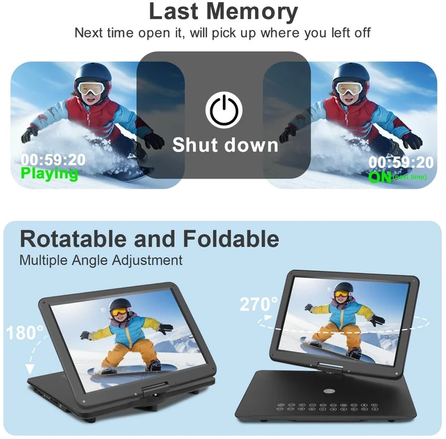 Alt view image 6 of 7 - 19.6" Portable DVD Player with 17.6 Large HD Screen, 4-5Hrs Play, DVD Player Portable with Dual Speaker, Last Memory, Support SYNC TV/USB/SD Card, Play All Discs Format, Black