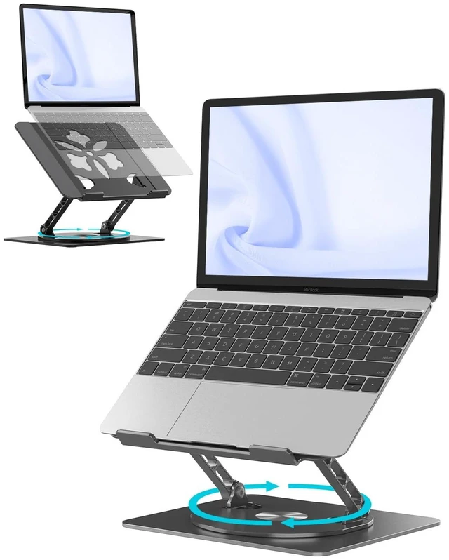 Main image of 360° Rotating Laptop Stand for Desk Adjustable, Foldable, Portable Aluminum Ergonomic Riser Compatible with MacBook, Dell, HP & All Laptops 10-16 inch Black