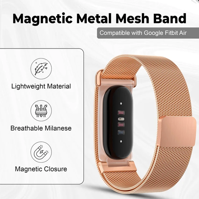 Alt view image 2 of 6 - Magnetic Metal Mesh Band Compatible with Google Fitbit Air, Adjustable Stainless Steel Milanese Loop Replacement Strap for Men and Women