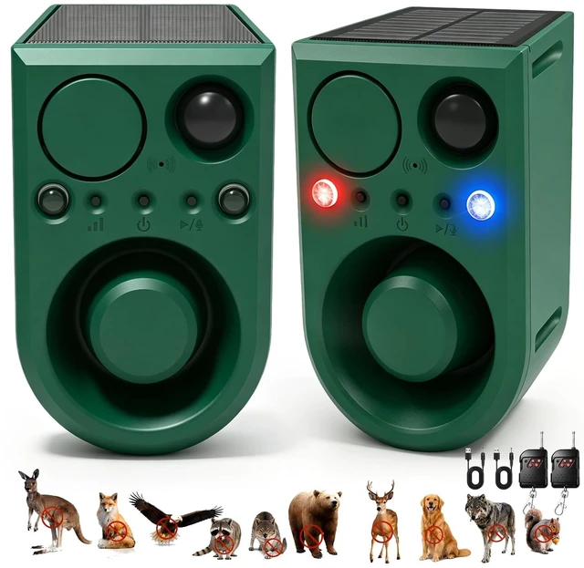 Main image of Solar Outdoor Motion Sensor Alarm with Dog Barking Alarm Sound, Support Recording and Adjustable Volume, 130db Loud Noise Maker 3 Work Modes Strobe Light for Home, Villa, Farm, Barn 2pack