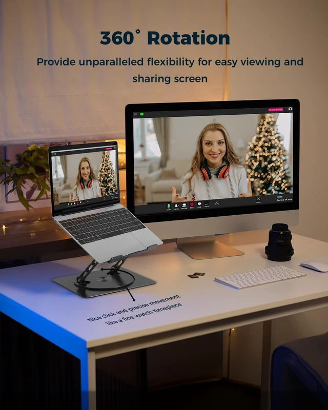 Alt view image 3 of 7 - 360° Rotating Laptop Stand for Desk Adjustable, Foldable, Portable Aluminum Ergonomic Riser Compatible with MacBook, Dell, HP & All Laptops 10-16 inch Black