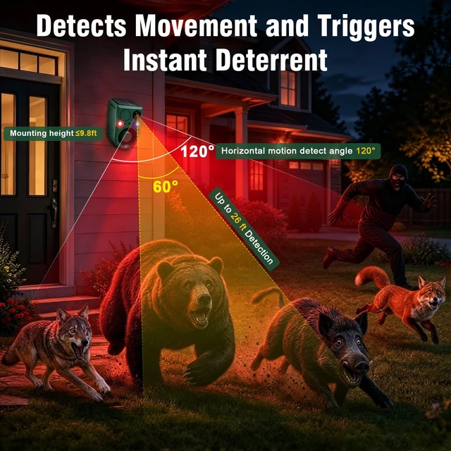 Alt view image 5 of 7 - Solar Outdoor Motion Sensor Alarm with Dog Barking Alarm Sound, Support Recording and Adjustable Volume, 130db Loud Noise Maker 3 Work Modes Strobe Light for Home, Villa, Farm, Barn 2pack