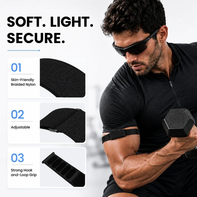 Alt view image 3 of 7 - Bicep Band Compatible with Garmin CIRQA, Adjustable Nylon Arm Strap Upper Arm Wear Breathable Nylon Adjustable Fit Quick Release Washable