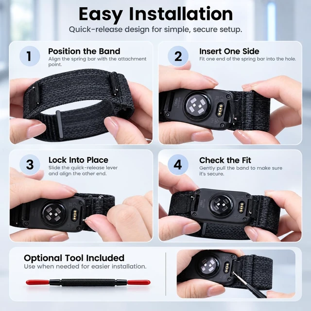 Alt view image 6 of 7 - Bicep Band Compatible with Garmin CIRQA, Adjustable Nylon Arm Strap Upper Arm Wear Breathable Nylon Adjustable Fit Quick Release Washable