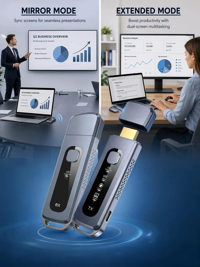 Alt view image 6 of 7 - Wireless HDMI Transmitter and Receiver 328FT/100M Extender Plug & Play | 4K Decode input,1080P@60Hz Video Output 5G+2.4G Dual-Band with LDS laser antenna Audio to Monitor from PC/Projector/TV Box
