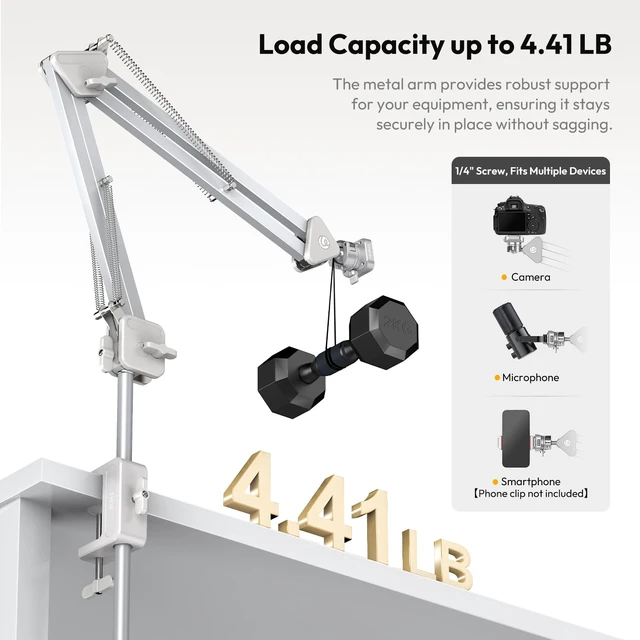 Alt view image 2 of 7 - TH04 Overhead Camera Mount with Magic Arm and 1/4" Ball Head, 360° Rotatable Camera Desk Mount, Desk Tripod with Uka Quick Release Setup for DSLR Cameras/Webcam/iPhone/Ring Light/Microphone
