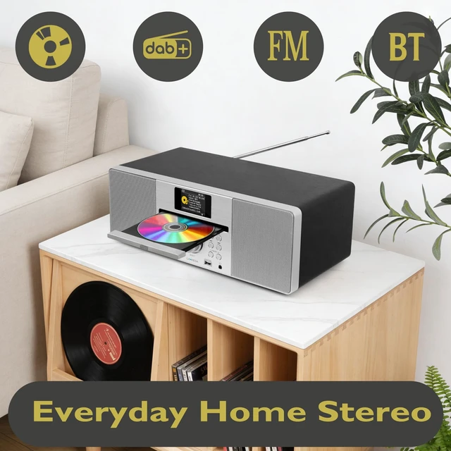 Alt view image 2 of 6 - MSY1P CD Player, FM, Bluetooth, Powerful Stereo HiFi, Black Full colour display, 60 presets, remote control, acoustic wooden cabinet, headphone jack, USB, AUX-in, dual alarms clock