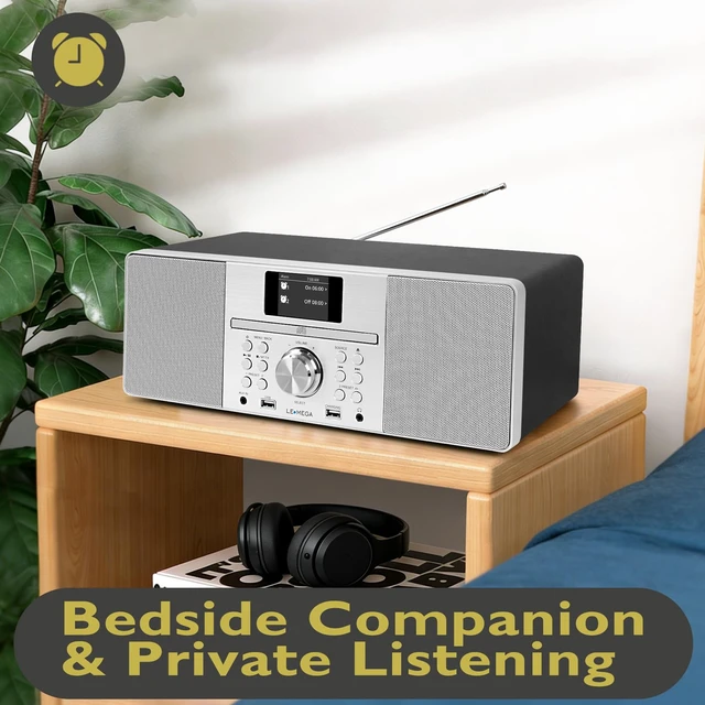 Alt view image 5 of 6 - MSY1P CD Player, FM, Bluetooth, Powerful Stereo HiFi, Black Full colour display, 60 presets, remote control, acoustic wooden cabinet, headphone jack, USB, AUX-in, dual alarms clock