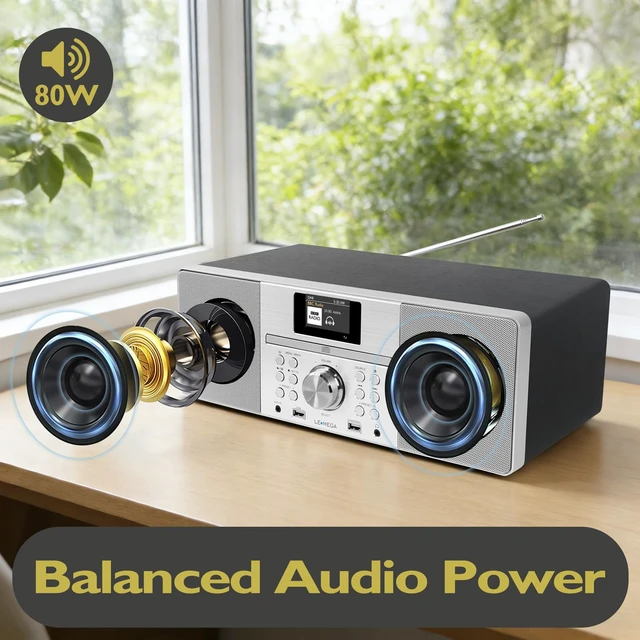 Alt view image 4 of 6 - MSY1P CD Player, FM, Bluetooth, Powerful Stereo HiFi, Black Full colour display, 60 presets, remote control, acoustic wooden cabinet, headphone jack, USB, AUX-in, dual alarms clock