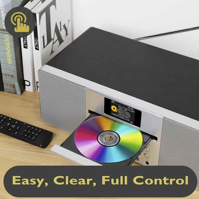 Alt view image 6 of 6 - MSY1P CD Player, FM, Bluetooth, Powerful Stereo HiFi, Black Full colour display, 60 presets, remote control, acoustic wooden cabinet, headphone jack, USB, AUX-in, dual alarms clock