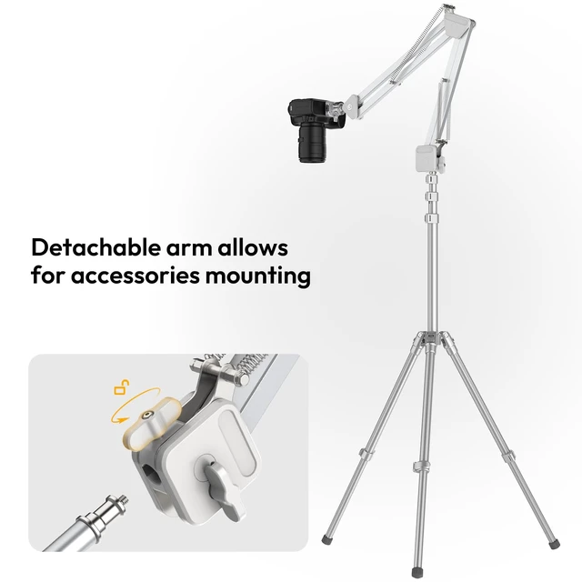 Alt view image 7 of 7 - TH04 Overhead Camera Mount with Magic Arm and 1/4" Ball Head, 360° Rotatable Camera Desk Mount, Desk Tripod with Uka Quick Release Setup for DSLR Cameras/Webcam/iPhone/Ring Light/Microphone