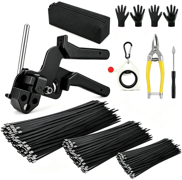 Main image of 300PCS Cable Tie Gun Kit, 100 Each, 6/8/12" Black Metal Zip Ties Heavy Duty & UV Resistant, 200lbs Tensile Strength, Adjustable Cutting Tool for Fencing, Exhaust Wrap & Automotive