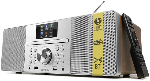 Main image of MSY1P CD Player, FM, Bluetooth, Powerful Stereo HiFi, Walnut Full colour display, 60 presets, remote control, acoustic wooden cabinet, headphone jack, USB, AUX-in, dual alarms clock
