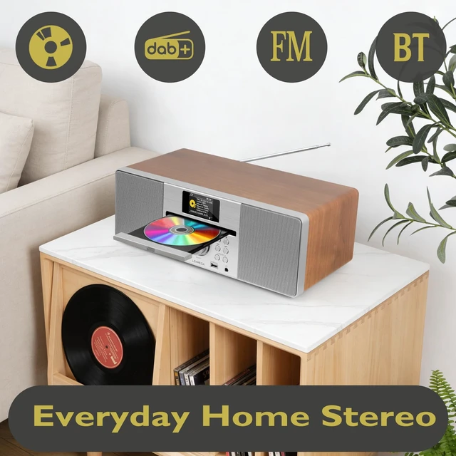 Alt view image 2 of 6 - MSY1P CD Player, FM, Bluetooth, Powerful Stereo HiFi, Walnut Full colour display, 60 presets, remote control, acoustic wooden cabinet, headphone jack, USB, AUX-in, dual alarms clock