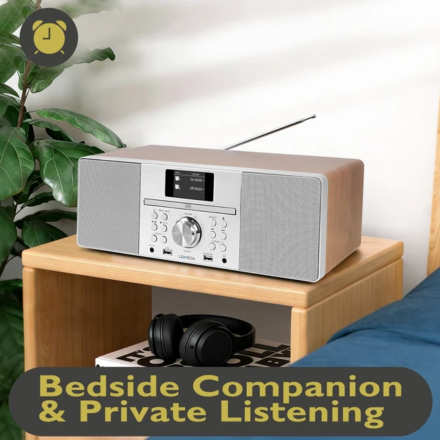 Alt view image 5 of 6 - MSY1P CD Player, FM, Bluetooth, Powerful Stereo HiFi, Walnut Full colour display, 60 presets, remote control, acoustic wooden cabinet, headphone jack, USB, AUX-in, dual alarms clock
