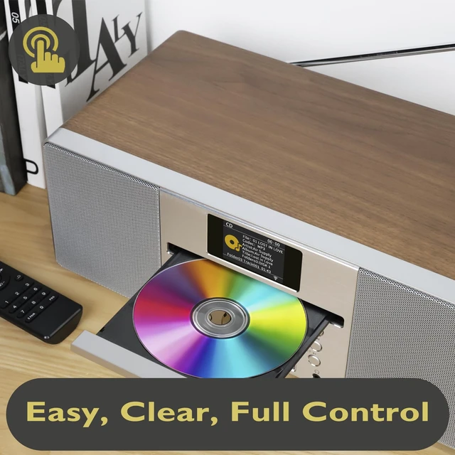 Alt view image 6 of 6 - MSY1P CD Player, FM, Bluetooth, Powerful Stereo HiFi, Walnut Full colour display, 60 presets, remote control, acoustic wooden cabinet, headphone jack, USB, AUX-in, dual alarms clock