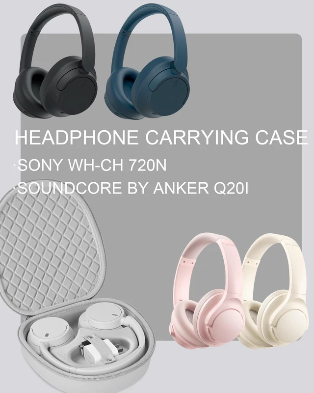 Alt view image 2 of 7 - Hard Headphone Case for Sony WH-CH720N / Soundcore by Anker Q20i, Grey Over Ear Headphone Portable Carrying Case, Headphone Storage Protective Case for Travel Home,Handle Strap