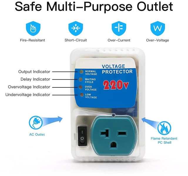 Alt view image 2 of 7 - Surge Protector Outlet, Power Surge Protector for Home Appliances, Adjustable Voltage Regulator, 220V, 4400W, 1 Pack
