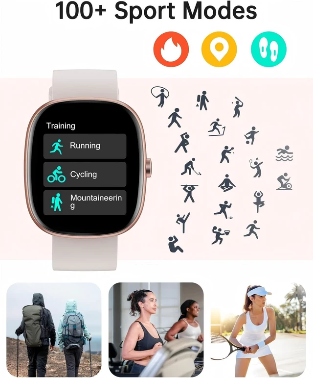 Alt view image 4 of 7 - Smart Watch for Women Men, Bluetooth Call, for iPhone/Android Cream 1.85" HD, Fitness Tracker Watch, Heart Rate/Sleep/Stress Monitor, Step/Calories Counter, 100+ Sport Types, IP68 Waterproof