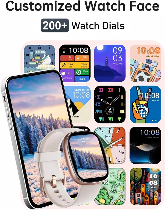 Alt view image 2 of 7 - Smart Watch for Women Men, Bluetooth Call, for iPhone/Android Cream 1.85" HD, Fitness Tracker Watch, Heart Rate/Sleep/Stress Monitor, Step/Calories Counter, 100+ Sport Types, IP68 Waterproof