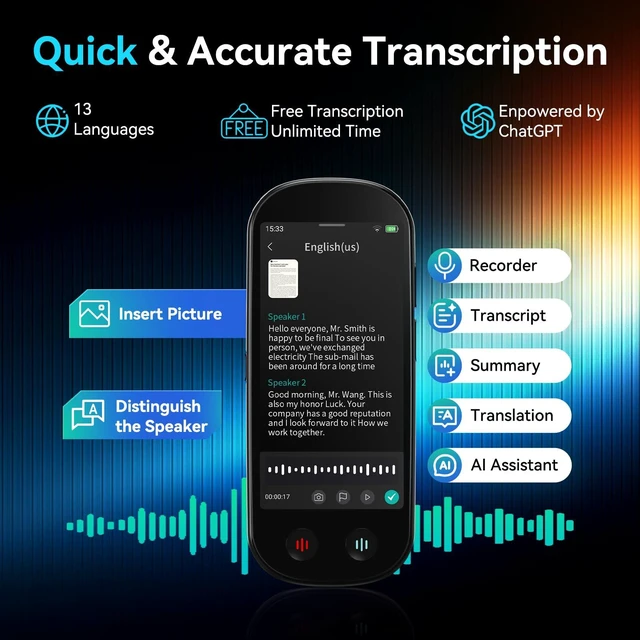 Alt view image 3 of 7 - AI Voice Recorder with Playback, Digital Voice Recorder with Unlimited Transcription, Summary, Translation, 80GB Voice to Text Meeting Recorder and Transcriber, AI Recorder for Lectures, Interviews