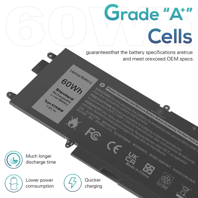 Alt view image 7 of 7 - New K5XWW Laptop Battery for Dell Latitude 5289 7389 7390 2-in-1 Series Latitude 12 5000 E5289 L3180 Series P29S001 P29S002 725KY 71TG4 N18GG 6CYH6 J0PGR