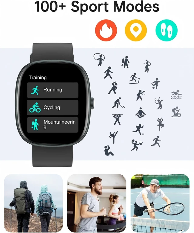 Alt view image 3 of 7 - Smart Watch for Women Men, Bluetooth Call, for iPhone/Android Black 1.85" HD, Fitness Tracker Watch, Heart Rate/Sleep/Stress Monitor, Step/Calories Counter, 100+ Sport Types, IP68 Waterproof