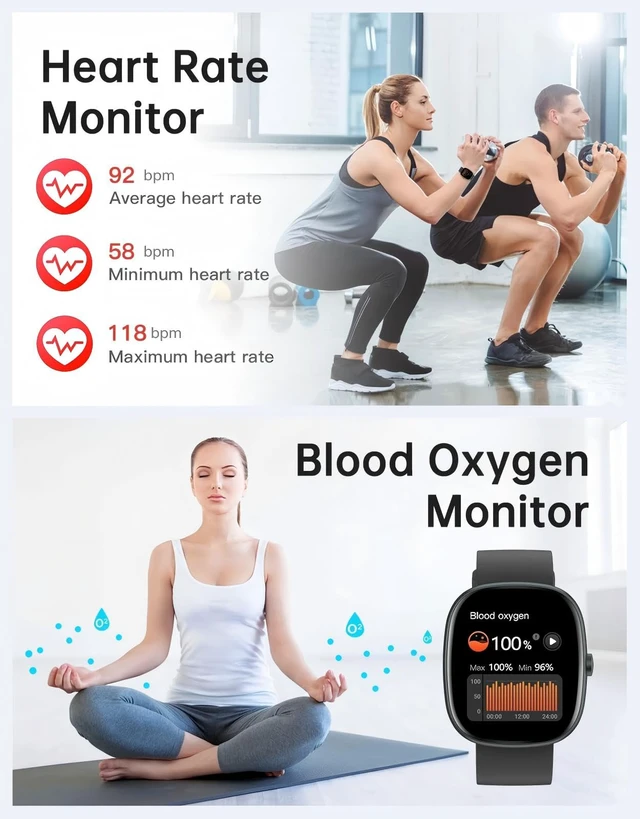 Alt view image 5 of 7 - Smart Watch for Women Men, Bluetooth Call, for iPhone/Android Black 1.85" HD, Fitness Tracker Watch, Heart Rate/Sleep/Stress Monitor, Step/Calories Counter, 100+ Sport Types, IP68 Waterproof