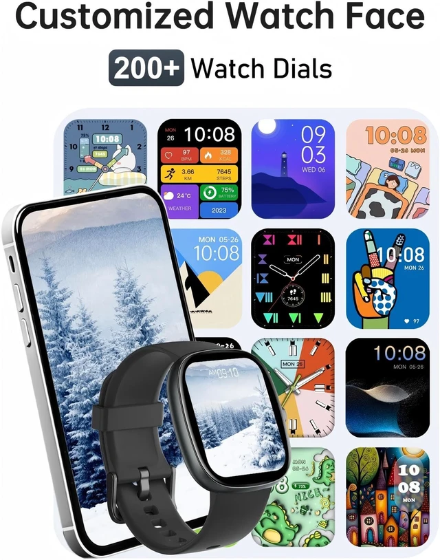 Alt view image 4 of 7 - Smart Watch for Women Men, Bluetooth Call, for iPhone/Android Black 1.85" HD, Fitness Tracker Watch, Heart Rate/Sleep/Stress Monitor, Step/Calories Counter, 100+ Sport Types, IP68 Waterproof