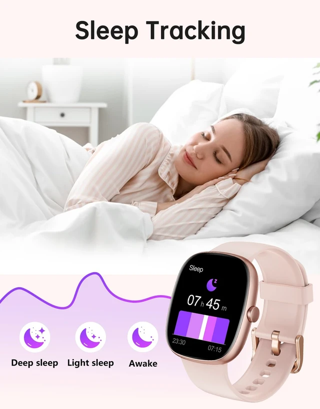 Alt view image 6 of 7 - Smart Watch for Women, Bluetooth Call, for iPhone/Android Pink 1.85" HD, Fitness Tracker Watch, Heart Rate/Sleep/Stress Monitor, Step/Calories Counter, 100+ Sport Types, IP68 Waterproof