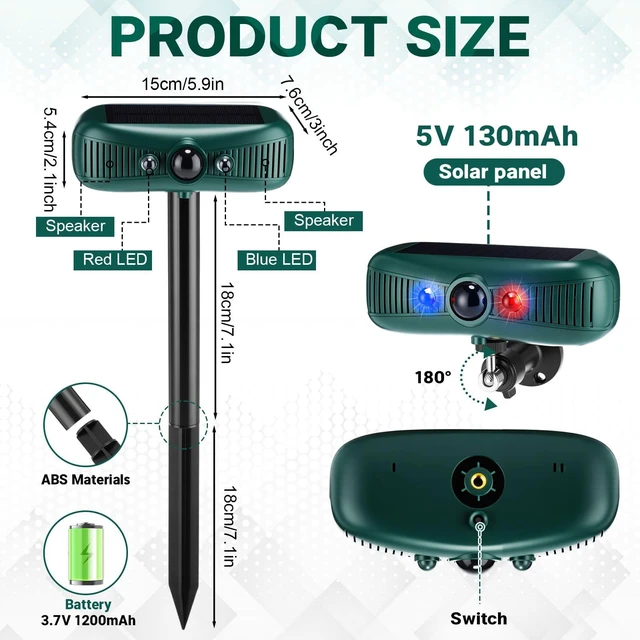 Alt view image 2 of 7 - 4 Pcs Solar Outdoor Alarm Motion Sensor 129dB Security Siren Sound Detector Strobe Light, 4 Modes Animal Deterrent Dog Barking Waterproof Alarm for Home, Farm