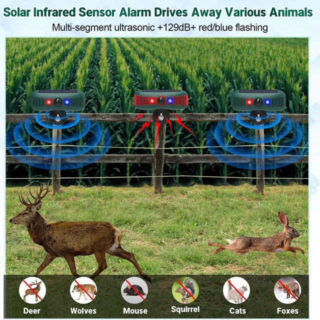Alt view image 6 of 7 - 4 Pcs Solar Outdoor Alarm Motion Sensor 129dB Security Siren Sound Detector Strobe Light, 4 Modes Animal Deterrent Dog Barking Waterproof Alarm for Home, Farm