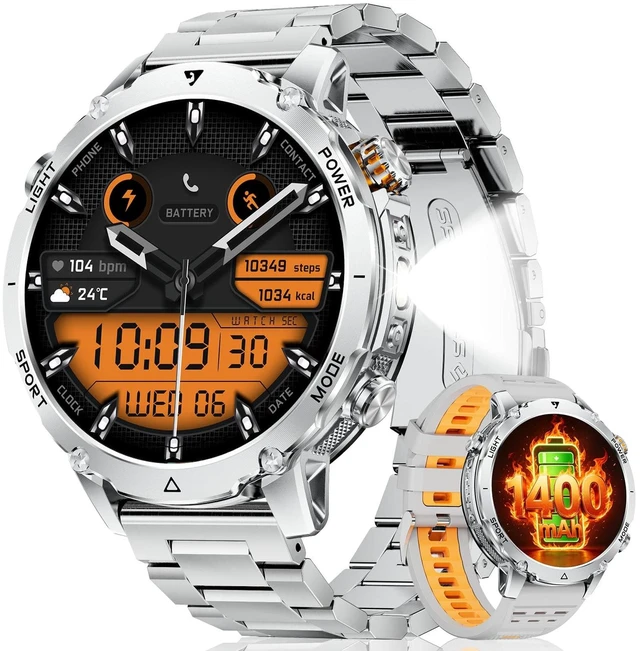 Main image of 1400mAh Military Smart Watches for Men,1.7'' HD Fitness Smartwatch with Answer/Make Calls, Heart Rate, SpO2 Monitor,Sleep Tracker,120+Sports Mode,5ATM Waterproof Smart watch for Android iPhone Silver