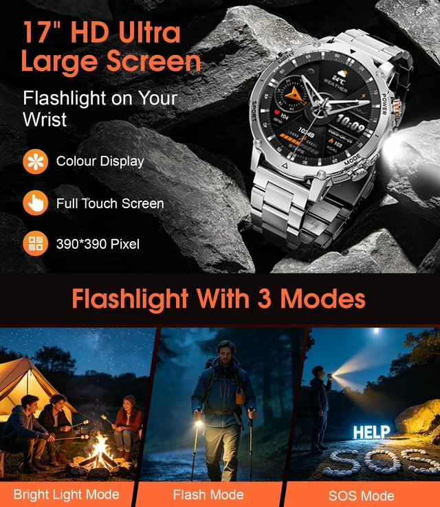 Alt view image 5 of 7 - 1400mAh Military Smart Watches for Men,1.7'' HD Fitness Smartwatch with Answer/Make Calls, Heart Rate, SpO2 Monitor,Sleep Tracker,120+Sports Mode,5ATM Waterproof Smart watch for Android iPhone Silver