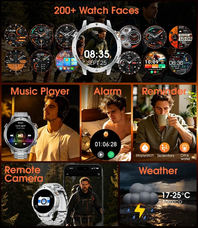Alt view image 6 of 7 - 1400mAh Military Smart Watches for Men,1.7'' HD Fitness Smartwatch with Answer/Make Calls, Heart Rate, SpO2 Monitor,Sleep Tracker,120+Sports Mode,5ATM Waterproof Smart watch for Android iPhone Silver