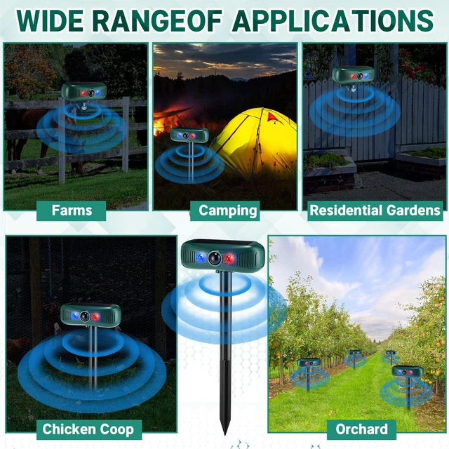 Alt view image 7 of 7 - 4 Pcs Solar Outdoor Alarm Motion Sensor 129dB Security Siren Sound Detector Strobe Light, 4 Modes Animal Deterrent Dog Barking Waterproof Alarm for Home, Farm