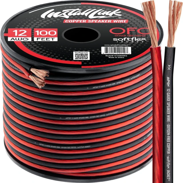 Main image of 12 AWG Gauge Speaker Wire (100 Feet) Car or Home Theater (OFC) Pure OFC Copper, 12/2 Speaker Cable, 2-Conductor, Frosted Red/Black, Easy Strip, Polarity ID, for Car Audio & Home Stereo